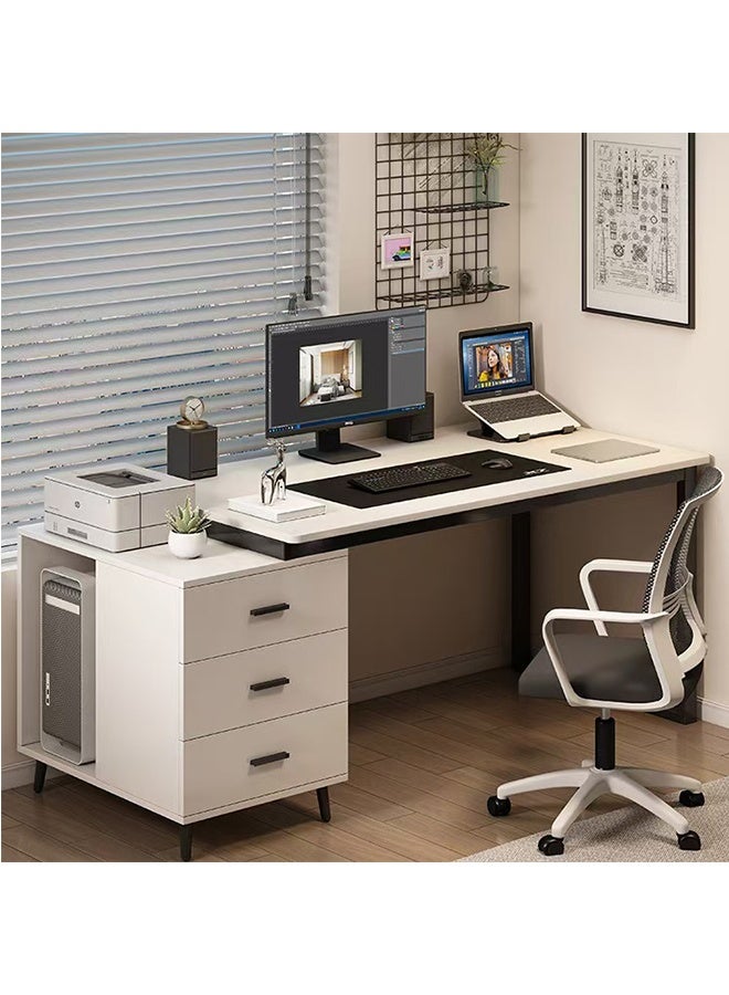 JCB CHIC 120cm Ergonomic  Writing Desk with 3 Drawers & Storage，Minimalist Workstation  Computer Desk for Gaming & Writing，Extension Modern Wooden Study Table for Home, Living Room & Office - Image 1